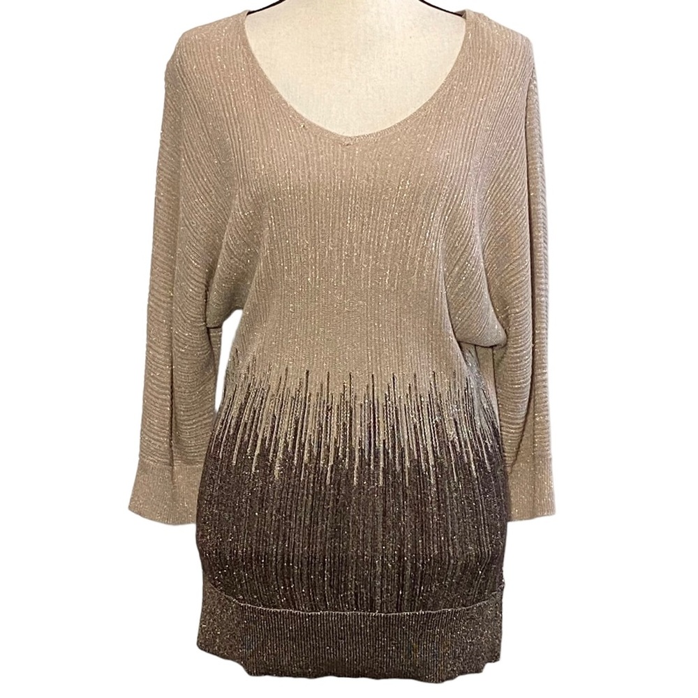 New Directions Sweater L Dolman Sleeve Gold Lame